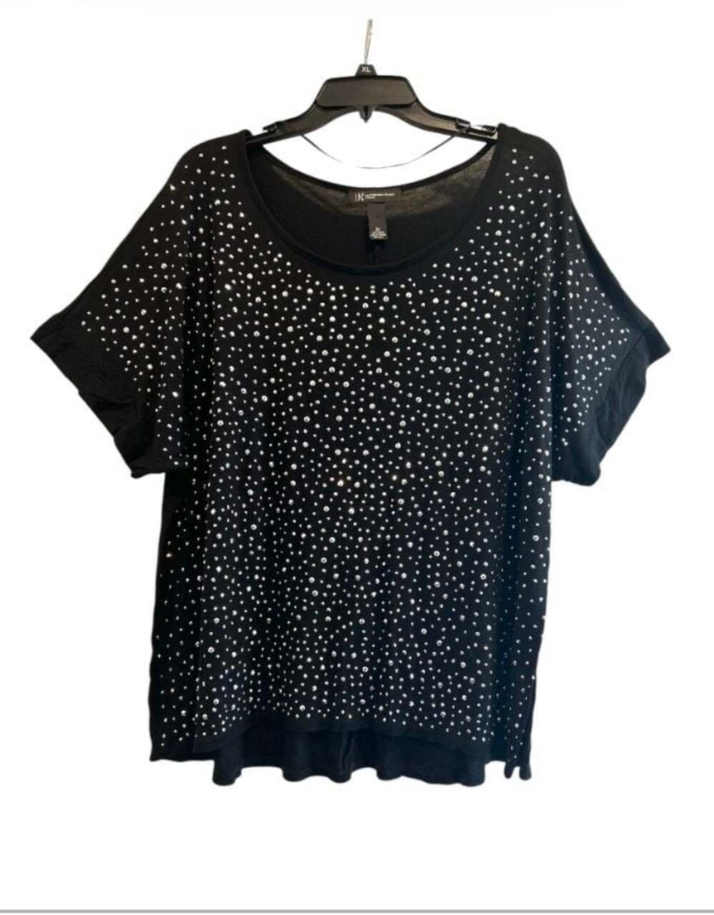 INC International Concepts Woman Black Rhinestone Embellished Top 3X